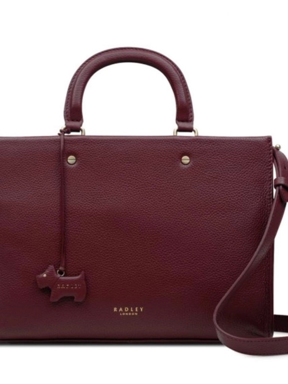 RADLEY LONDON Burgundy Pebbled Leather Satchel with Dog Charm